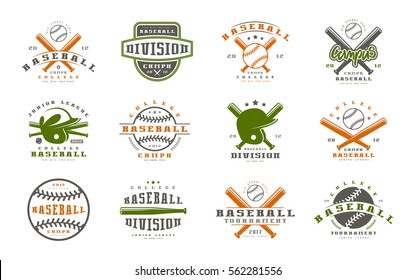 Badges set of baseball team. Graphic design for t-shirt. Color print on white background