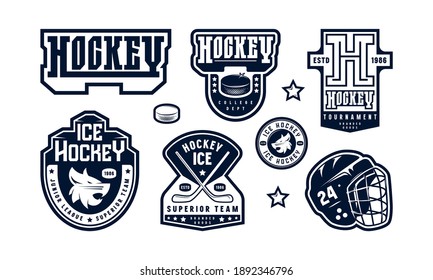 Badges Eishockeyteam. Grafikdesign für Aufkleber und T-Shirt. Schwarzer Druck auf weißem Hintergrund