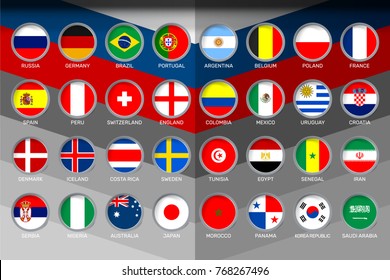 Badges Set of National Flag for world soccer tournament championship 2018 in russia, vector illustration