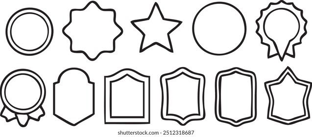 Badges shape silhouette vector art illustration.badges shape collections Set.Black template for patch,insignias, overlay.Circle sticker set.Wavy edge promo black badges.Star burst shape tags for price
