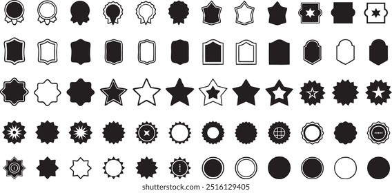 Badges shape silhouette vector art illustration.badges shape collections Set.Black template for patch,insignias, overlay.Circle sticker set.Wavy edge promo black badges.Star burst shape tags for price