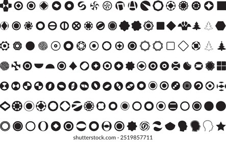 Badges shape silhouette vector art illustration. Brutalist geometric shapes,symbols.Black template for patch,insignias,overlay. Circle sticker set. Wavy edge promo trendy contemporary minimalist style