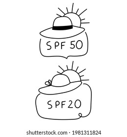 Badges. SPF 50, SPF 20. Vector outline icon illustrations.