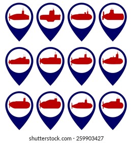 Badges with submarines. Illustration on white background.