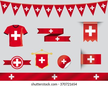 badges and supporting stuff with switzerland flag design 
