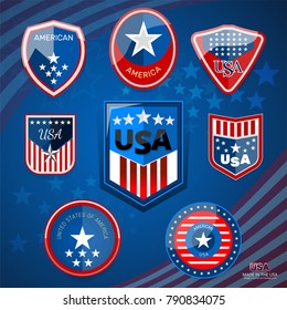 badges of USA flag background for independence, veterans, memorial day and other events, Vector illustration Design