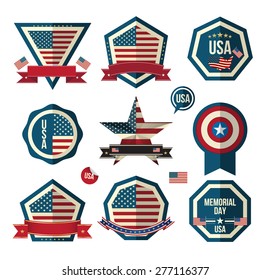 Badges vector set. Can use for greeting card ,Memorial day, Independent day and labels miscellaneous.  Vector Illustrator.