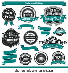 Badges vector set labels and ribbons sticker 