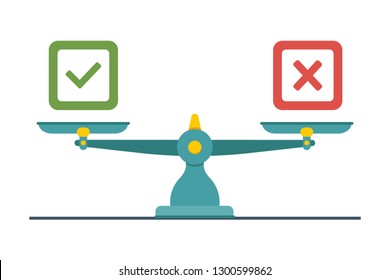 
Badges Yes and No on Scales. Check marks list icons YES or NO. Vector illustration. Vector illustration.