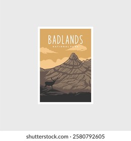 Badlands National Park poster illustration big horn sheep goat on the mountain scenery poster design