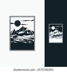 Badlands national park vector template. South Dakota landmark illustration in patch stamp style.