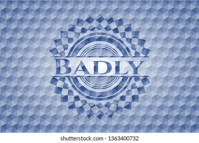 Badly blue badge with geometric background.