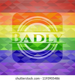 Badly emblem on mosaic background with the colors of the LGBT flag