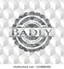 Badly grey badge with geometric cube white background