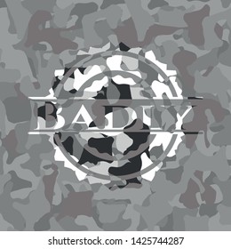 Badly grey camouflage emblem. Vector Illustration.