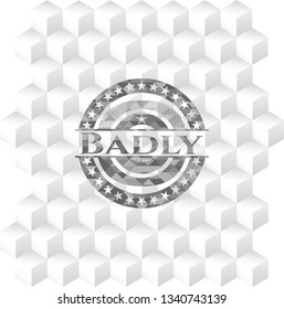 Badly grey emblem with geometric cube white background