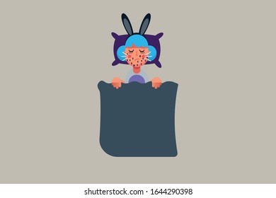 A badly sick girl was sleep, sad character Easter day theme. Simple vector illustration, this illustration can use as a sticker also. 