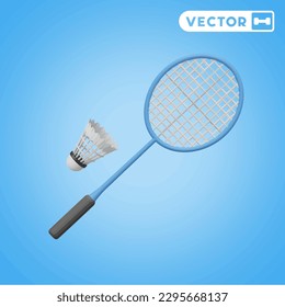 conjunto de iconos vectoriales 3D de badminton, en un fondo azul