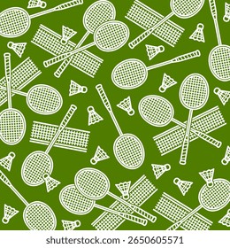 Fundo de Badminton, conjunto de padrões. Ícones da coleção badminton. Vetor