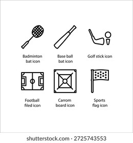 Bate de bádminton, bate de la bola base, palo de golf, campo de fútbol, tablero de cartón, bandera de los deportes, icono