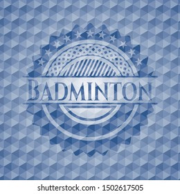 Badminton blue emblem with geometric pattern. Vector Illustration. Detailed.