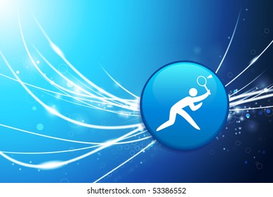 Badminton Button on Blue Abstract Light Background Original Illustration