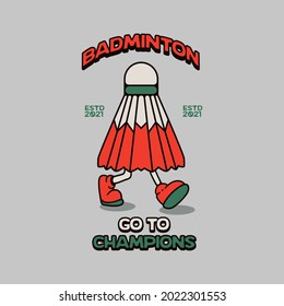 Badminton character with walking legs vintage retro logo