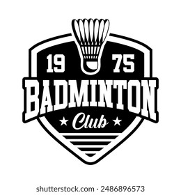Badminton club championship logo emblem design illustration black white