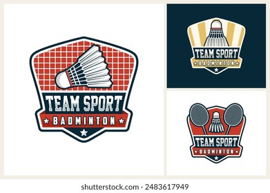 Badminton club logo badge template, Badminton tournaments logotype concept. Badminton sport symbol design vector illustration