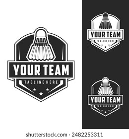 Badminton club logo template, Badminton tournaments logotype concept. Monochrome symbol design vector illustration