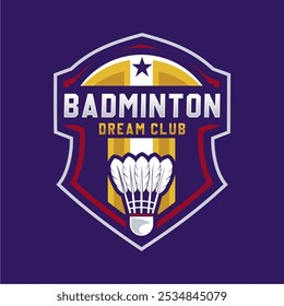 Badminton club logo template, Badminton tournaments logotype concept. Abstract sport symbol design vector illustration