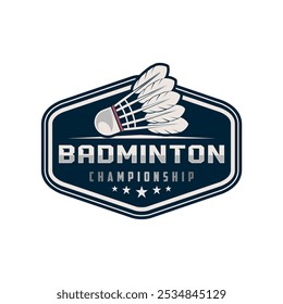 Modelo de logotipo do clube de badminton, conceito de logotipo de torneios de badminton. Ilustração de vetor de design de símbolo de esporte abstrato