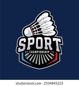 Modelo de logotipo do clube de badminton, conceito de logotipo de torneios de badminton. Ilustração de vetor de design de símbolo de esporte abstrato