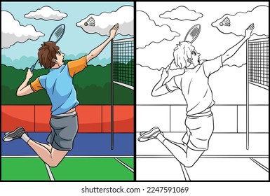 Badminton Coloring Page Colored Illustration