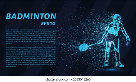 Badminton consists of particles. Badminton consists of dots and circles. Blue badminton on dark background