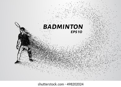 Badminton consists of particles. Badminton player preparing to receive serve. Vector illustration