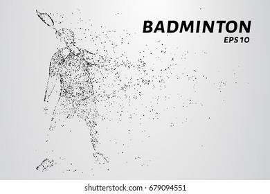 Badminton consists of particles. Badminton player preparing to receive serve. Vector illustration.