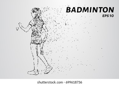 Badminton consists of particles. Badminton player preparing to receive serve. Vector illustration