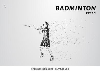 Badminton consists of particles. Badminton player preparing to receive serve. Vector illustration
