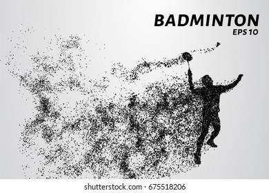 Badminton consists of particles. Vector graphics are an athlete hits the racket and the shuttlecock.