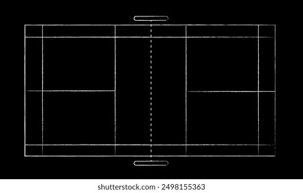 Badminton Court Illustration. Markings and Net on black background. Court markings simple vector illustration. 