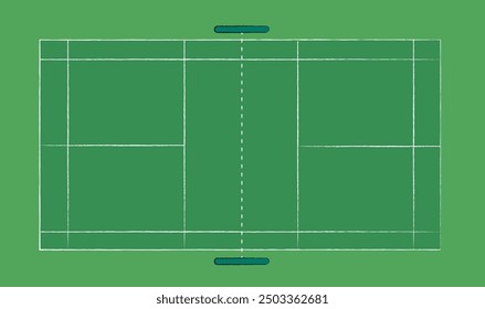 Badminton Court Illustration with Markings and Net. Court markings simple vector illustration. 