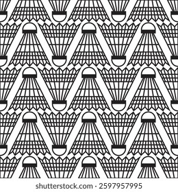 Badminton cup or ball black outline icon vector seamless pattern or texture