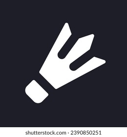 Badminton dark mode glyph ui icon. Shuttlecock kicking. Sports tournament. User interface design. White silhouette symbol on black space. Solid pictogram for web, mobile. Vector isolated illustration