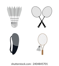 Badminton Equipment Vector Illustration With Isolated Clip Art White Background And Badminton Equipment Symbol Game Cartoon, Outline Silhouette Entertainment.