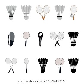 Badminton Equipment Vector Illustration With Isolated Clip Art White Background And Badminton Equipment Symbol Game Cartoon, Outline Silhouette Entertainment.