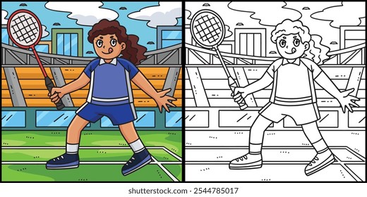 Badminton Female Player Bracing Serve Illustration