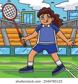 Badminton Female Player Bracing for Serve Colored 