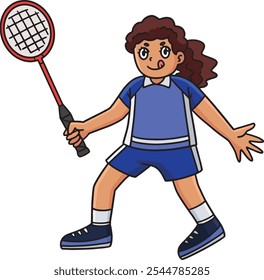 Jogadora feminina de Badminton se preparando para servir Clipart