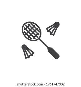 Badminton game vector icon. filled flat sign for mobile concept and web design. Shuttlecock and badminton racket glyph icon. Symbol, logo illustration. Vector graphics